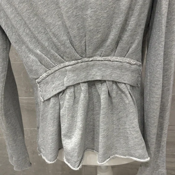 Free People Terry Light Gray Ruffle Asymmetric Cardigan jacket sweatshirt large - Picture 6 of 13